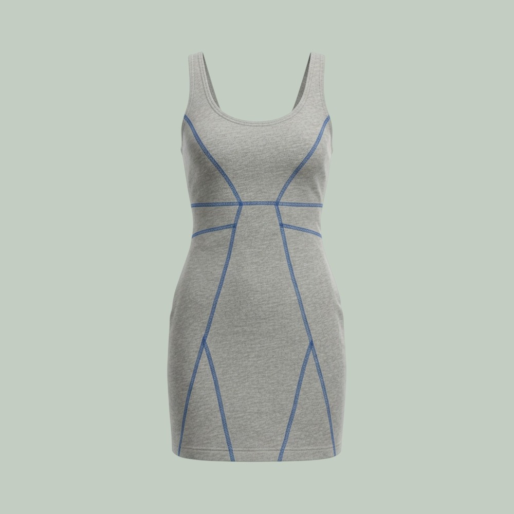 Y2K Cotton Contrast Stitch Paneled Mini Dress Womens S Grey Rebecca Taylor